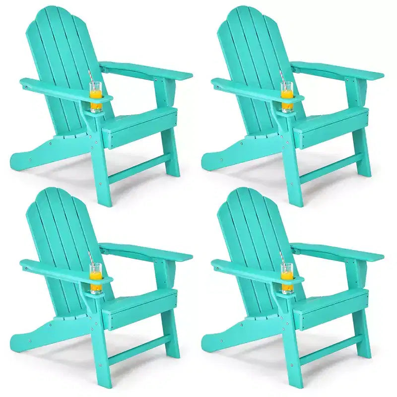 Lot de 4 chaises de jardin Adirondack Costway, résistantes aux intempéries, avec porte-gobelet, coloris blanc/noir/gris/turquoise/bleu marine/rouge