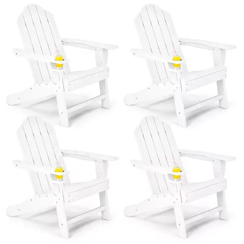 Lot de 4 chaises de jardin Adirondack Costway, résistantes aux intempéries, avec porte-gobelet, coloris blanc/noir/gris/turquoise/bleu marine/rouge