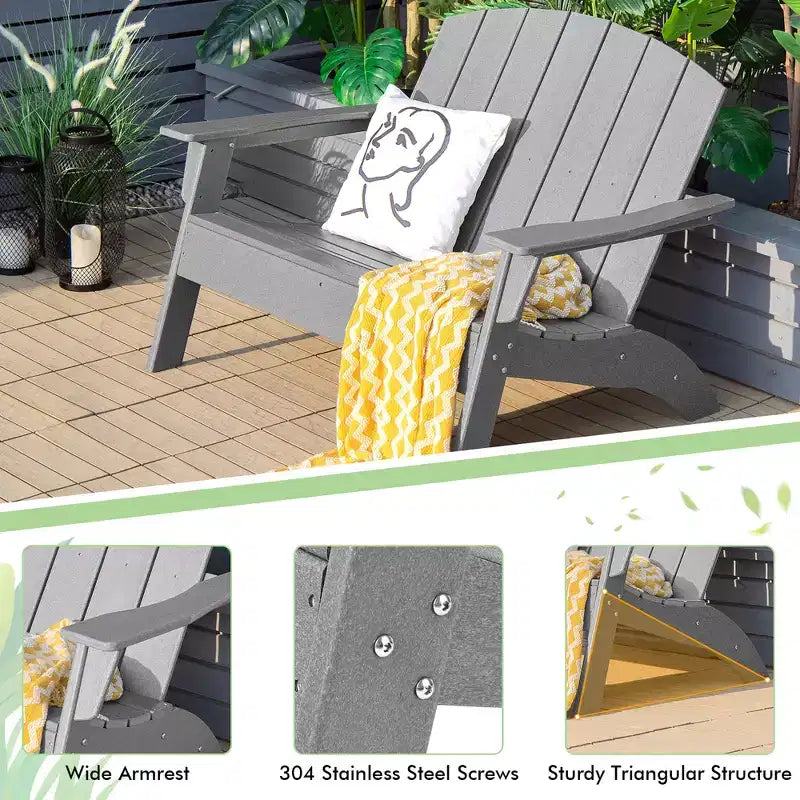 Costway Panca da Giardino Adirondack a Due Posti in HDPE Resistente alle Intemperie Grigia