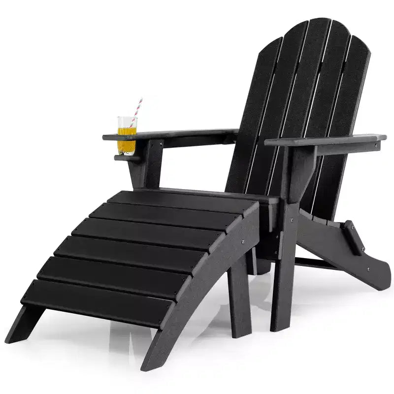 Costway HDPE Patio Folding Adirondack Chair Ottoman Set Footrest All-Weather
