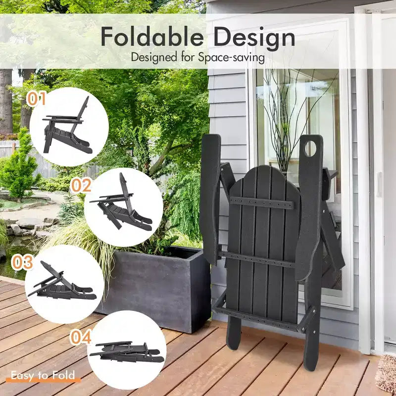 Costway Set Ottomana Sedia Pieghevole Adirondack da Giardino in HDPE Poggiapiedi Per Tutte Le Stagioni