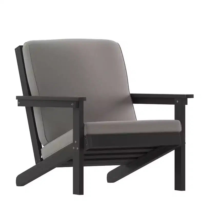 Flash Furniture Charlestown All-Weather Poly Resin Wood Adirondack Style Deep Seat Patio Club Chair with Cushions