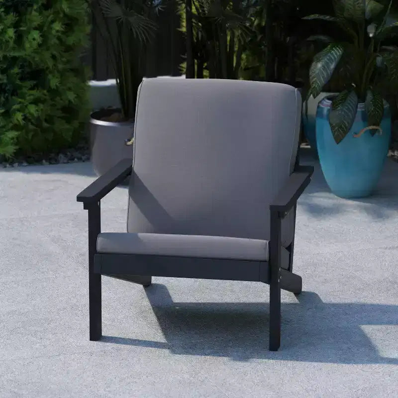 Flash Furniture Charlestown Sedia da Patio Stile Adirondack Profonda con Cuscini in Poliresina e Legno Resistente alle Intemperie