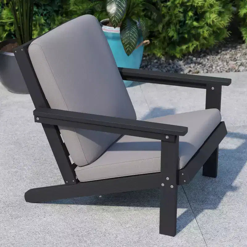 Flash Furniture Charlestown Sedia da Patio Stile Adirondack Profonda con Cuscini in Poliresina e Legno Resistente alle Intemperie