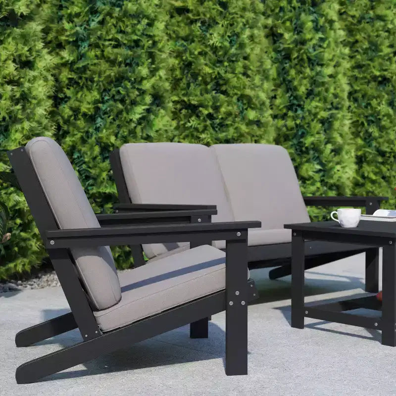 Flash Furniture Charlestown Sedia da Patio Stile Adirondack Profonda con Cuscini in Poliresina e Legno Resistente alle Intemperie