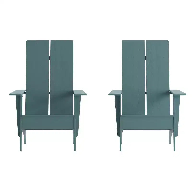 Emma and Oliver Set of 2 Modern Dual Slat Back Indoor/Outdoor Adirondack Style Chairs