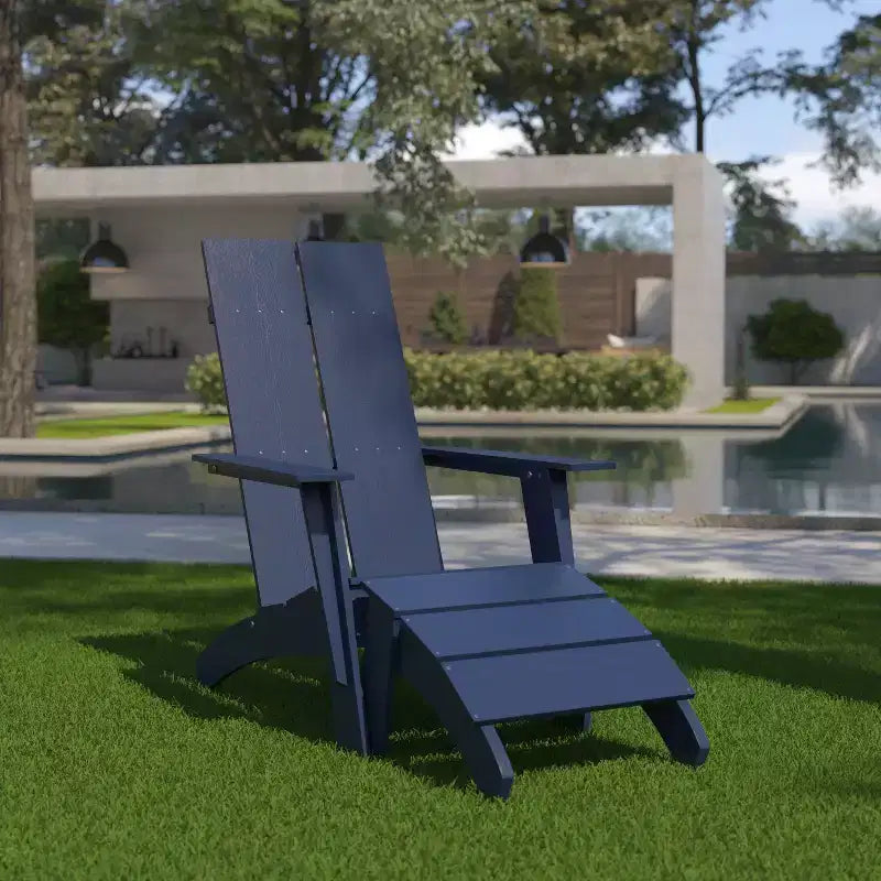 Sedia e poggiapiedi Emma e Oliver da interni/esterni in stile Adirondack moderno a 2 stecche