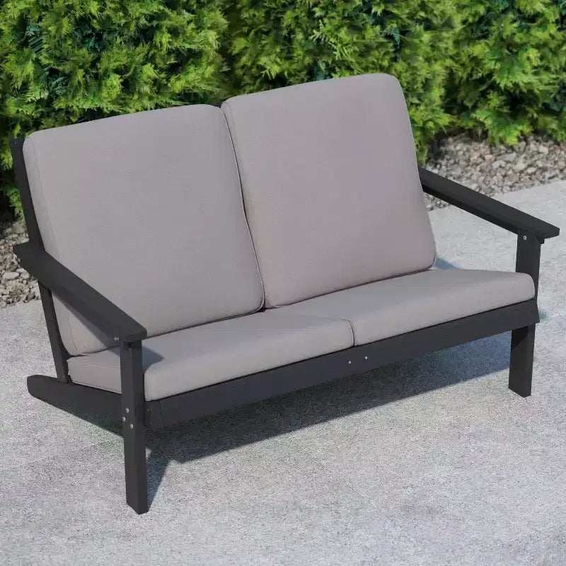 Flash Furniture Charlestown, divanetto da esterni in poliresina effetto legno Adirondack con seduta profonda e cuscini, resistente a tutte le condizioni atmosferiche