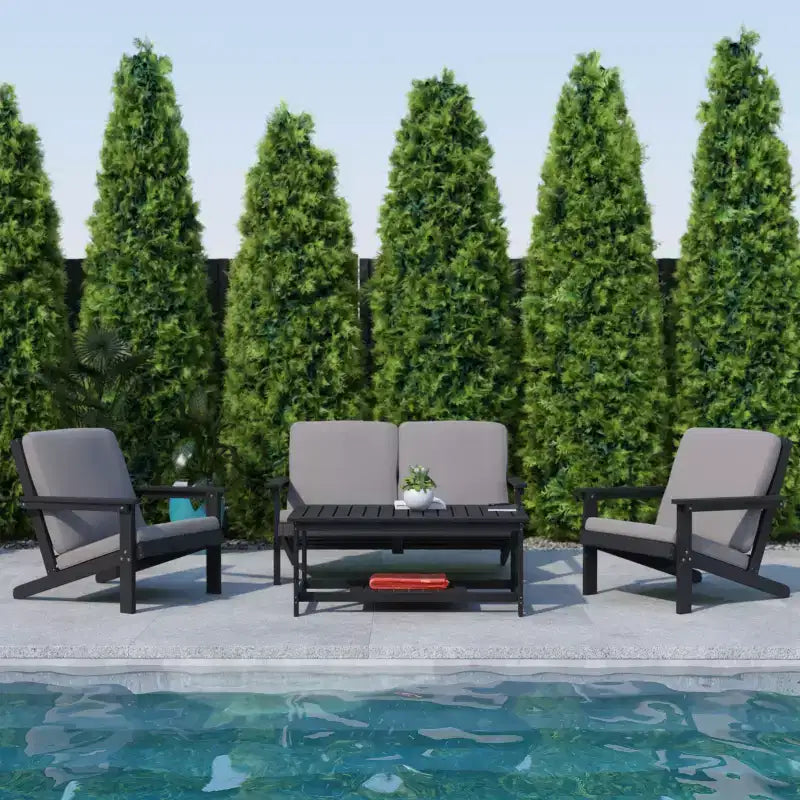 Flash Furniture Charlestown, divanetto da esterni in poliresina effetto legno Adirondack con seduta profonda e cuscini, resistente a tutte le condizioni atmosferiche