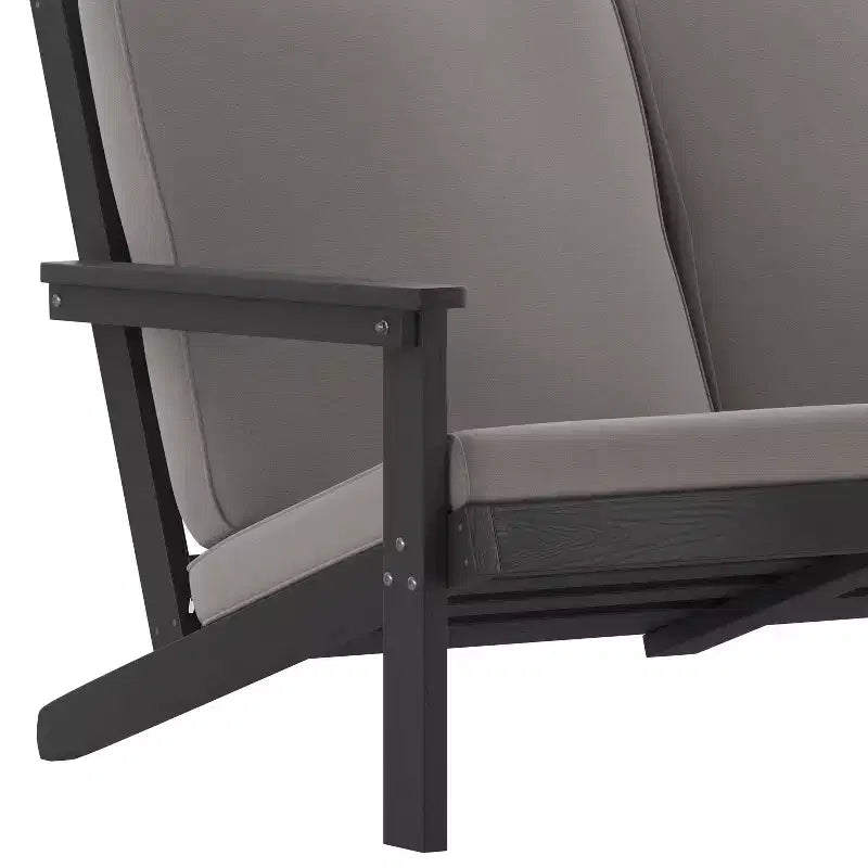 Flash Furniture Charlestown, divanetto da esterni in poliresina effetto legno Adirondack con seduta profonda e cuscini, resistente a tutte le condizioni atmosferiche