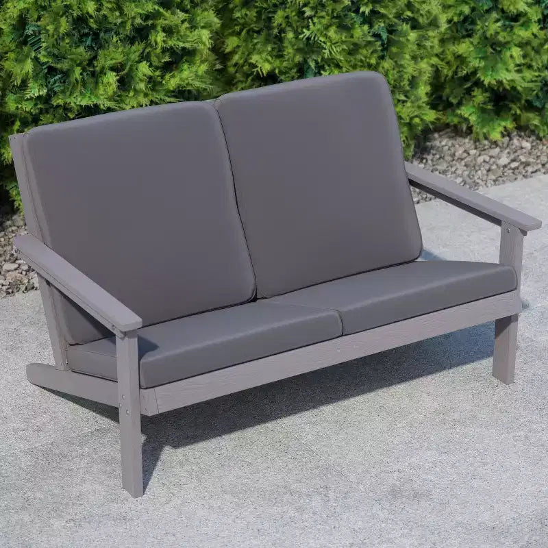 Flash Furniture Charlestown, divanetto da esterni in poliresina effetto legno Adirondack con seduta profonda e cuscini, resistente a tutte le condizioni atmosferiche