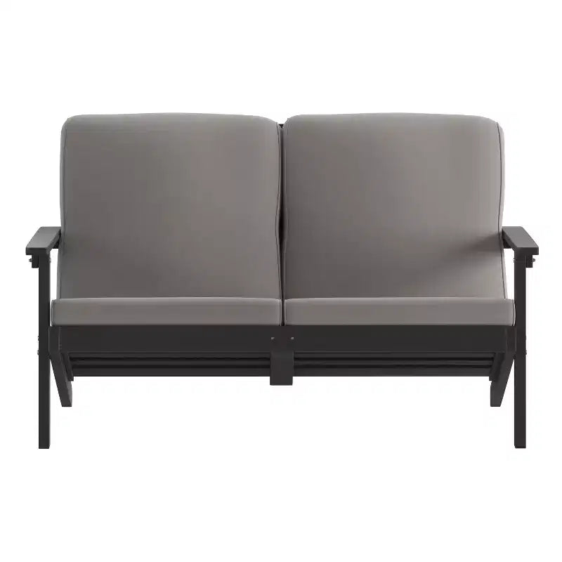 Flash Furniture Charlestown, divanetto da esterni in poliresina effetto legno Adirondack con seduta profonda e cuscini, resistente a tutte le condizioni atmosferiche