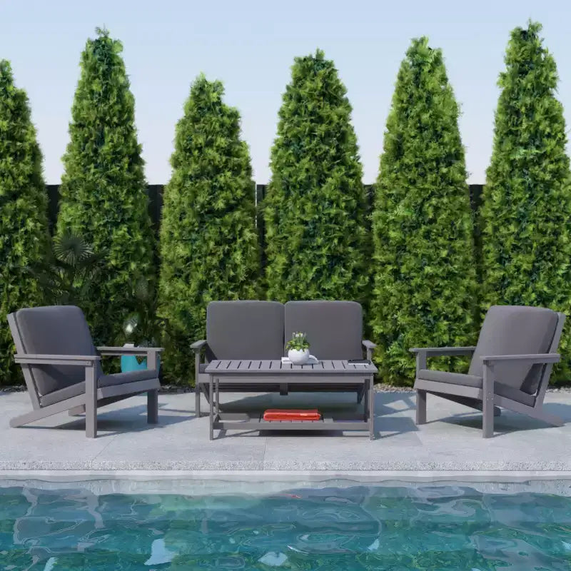 Flash Furniture Charlestown, divanetto da esterni in poliresina effetto legno Adirondack con seduta profonda e cuscini, resistente a tutte le condizioni atmosferiche