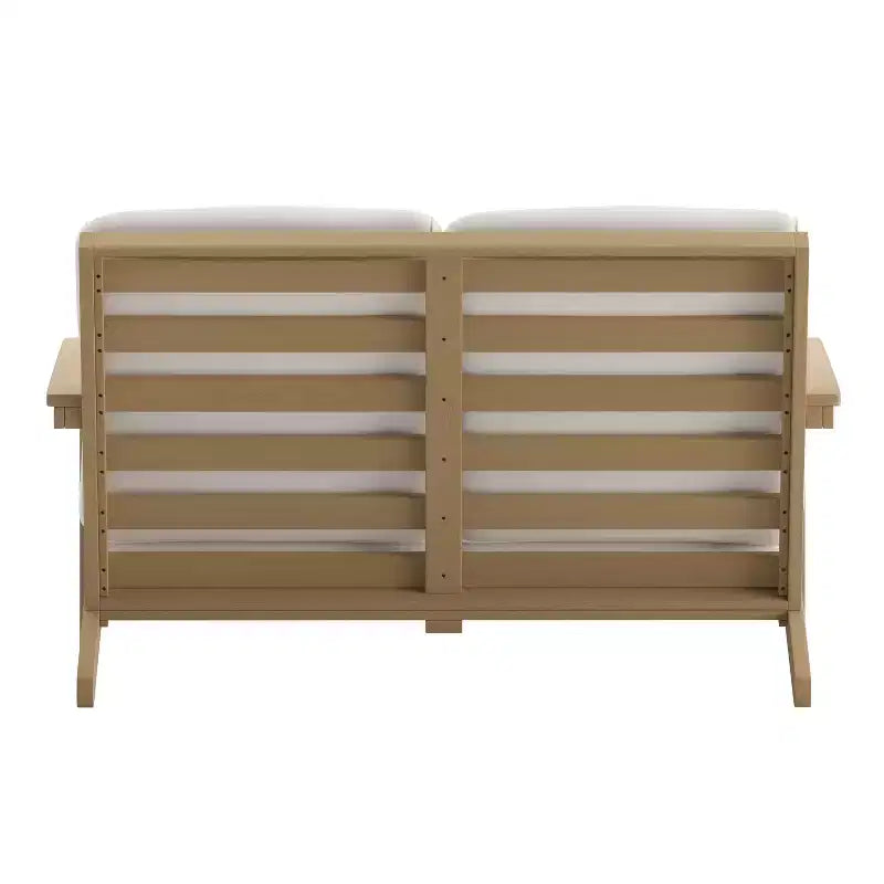 Flash Furniture Charlestown, divanetto da esterni in poliresina effetto legno Adirondack con seduta profonda e cuscini, resistente a tutte le condizioni atmosferiche