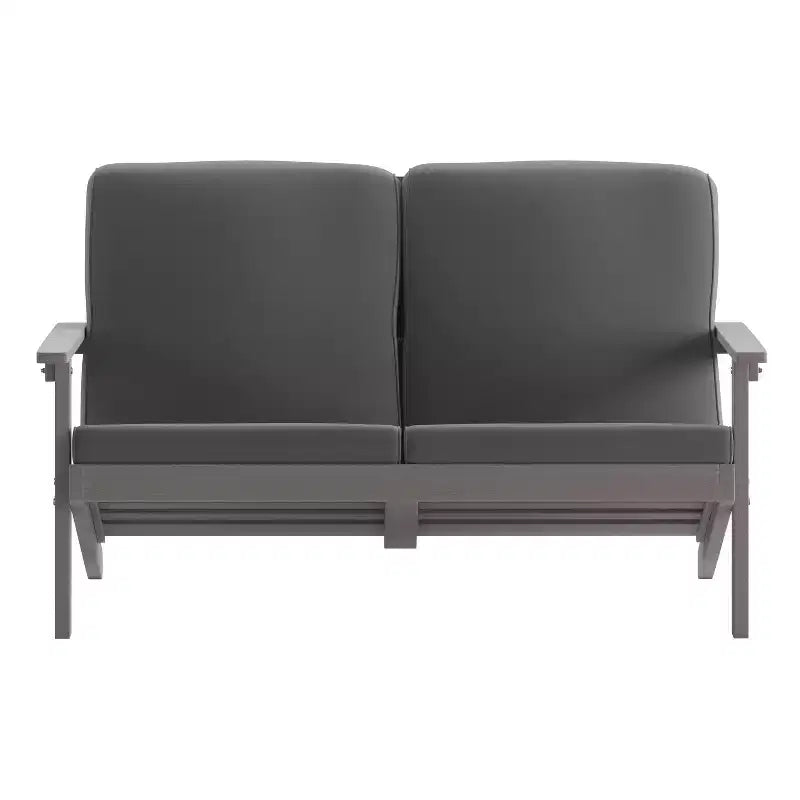 Flash Furniture Charlestown, divanetto da esterni in poliresina effetto legno Adirondack con seduta profonda e cuscini, resistente a tutte le condizioni atmosferiche