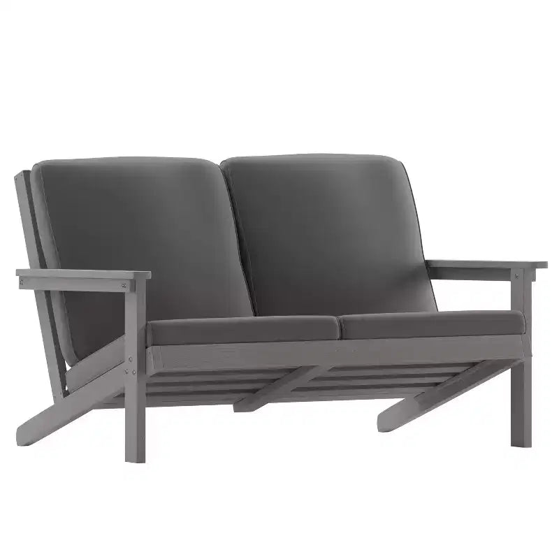 Flash Furniture Charlestown All-Weather Poly Resin Wood Adirondack Style Deep Seat Patio Loveseat with Cushions