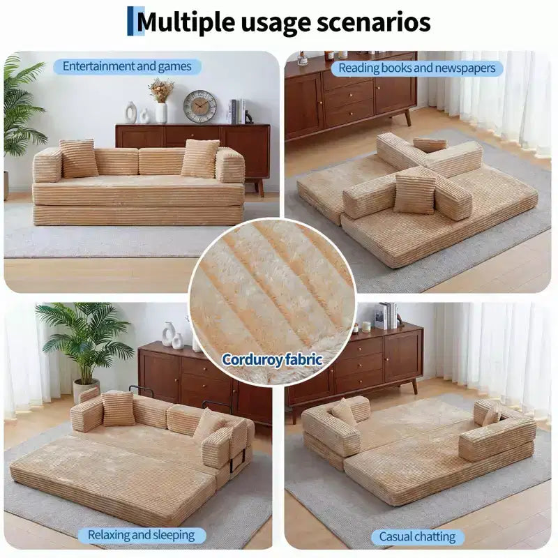 80.7 5-in-1 Convertible Sleeper Sofa Bed ??Corduroy, 1200 lbs, No Assembly