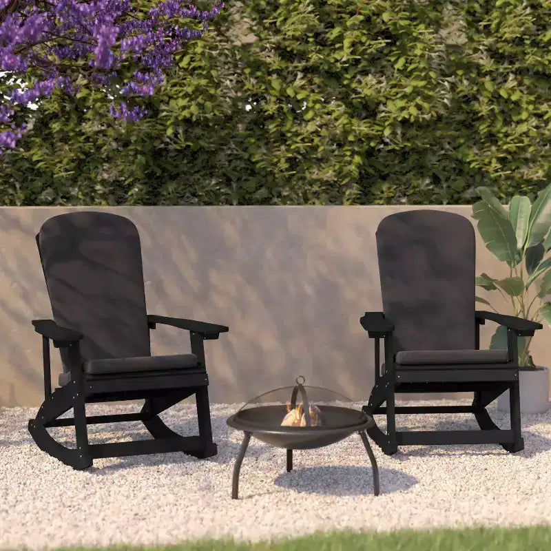 Flash Furniture Savannah Set di 2 Sedie a Dondolo Adirondack in Legno di Poliresina per Tutte le Stagioni con Cuscini per Terrazzo, Portico e Patio