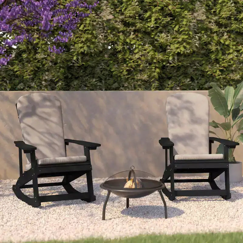 Flash Furniture Savannah Set di 2 Sedie a Dondolo Adirondack in Legno di Poliresina per Tutte le Stagioni con Cuscini per Terrazzo, Portico e Patio
