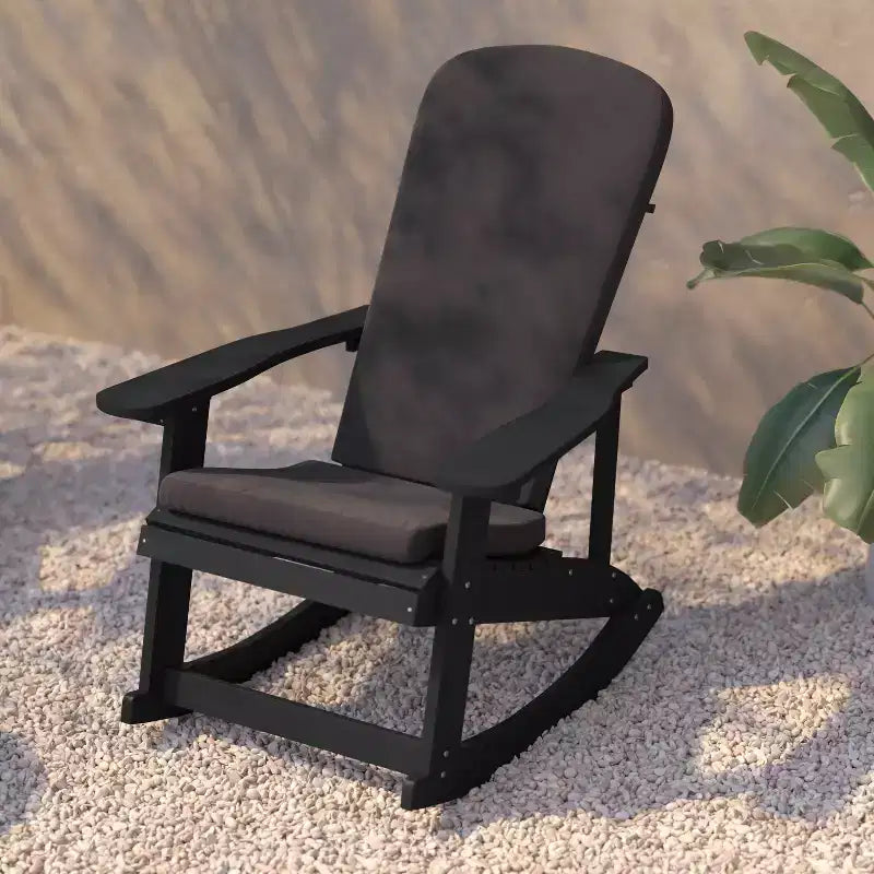 Flash Furniture Savannah Set di 2 Sedie a Dondolo Adirondack in Legno di Poliresina per Tutte le Stagioni con Cuscini per Terrazzo, Portico e Patio