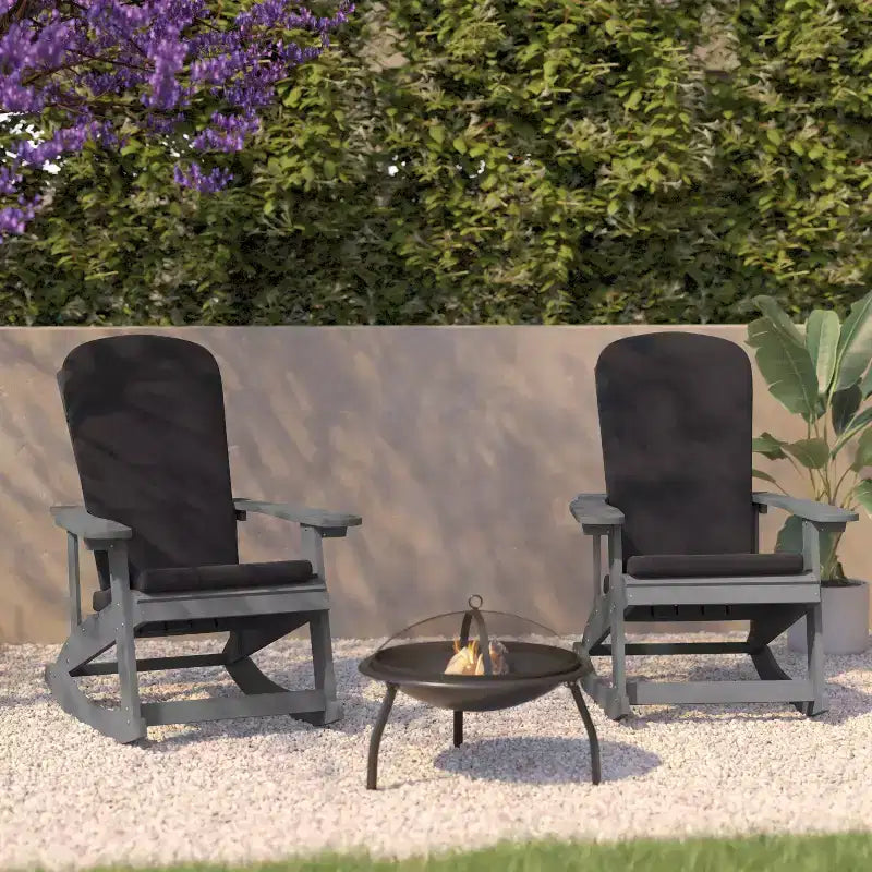 Flash Furniture Savannah Set di 2 Sedie a Dondolo Adirondack in Legno di Poliresina per Tutte le Stagioni con Cuscini per Terrazzo, Portico e Patio