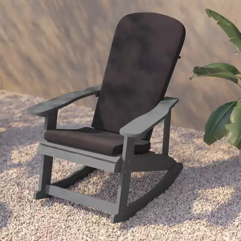Flash Furniture Savannah Set di 2 Sedie a Dondolo Adirondack in Legno di Poliresina per Tutte le Stagioni con Cuscini per Terrazzo, Portico e Patio