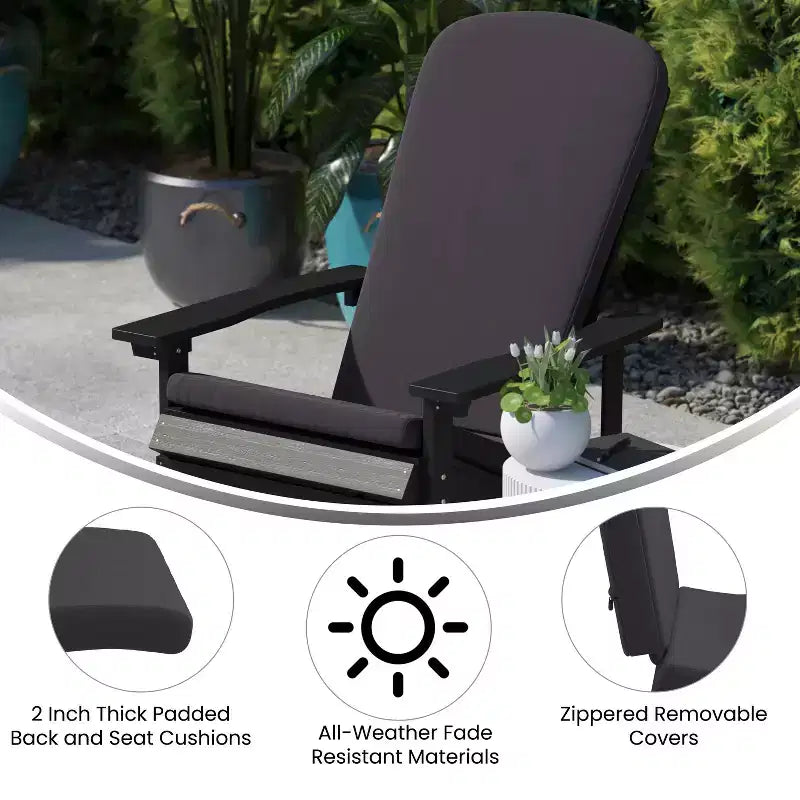 Flash Furniture Savannah Set di 2 Sedie a Dondolo Adirondack in Legno di Poliresina per Tutte le Stagioni con Cuscini per Terrazzo, Portico e Patio