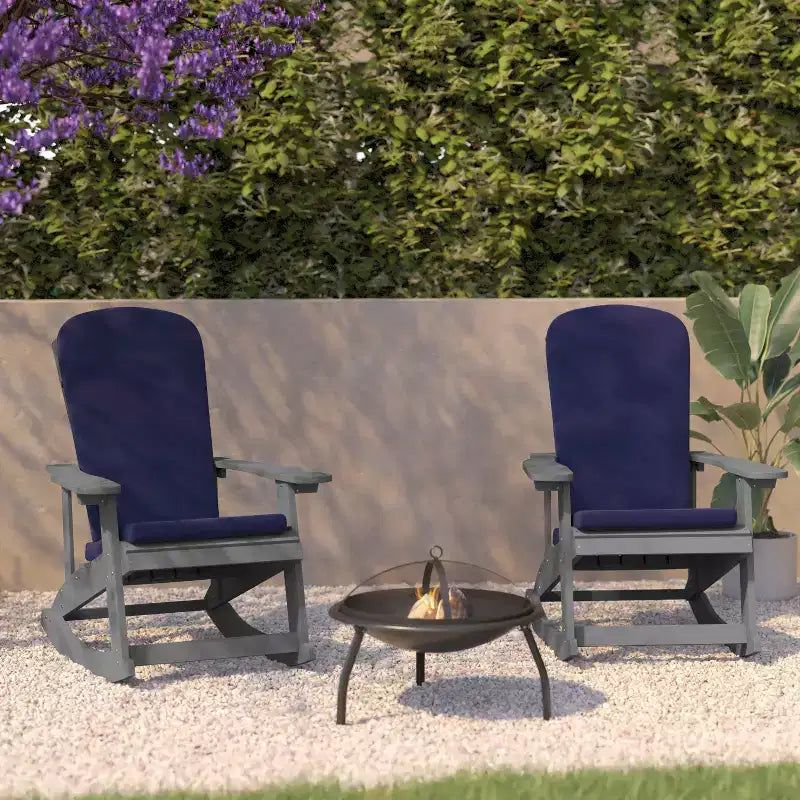 Flash Furniture Savannah Set di 2 Sedie a Dondolo Adirondack in Legno di Poliresina per Tutte le Stagioni con Cuscini per Terrazzo, Portico e Patio