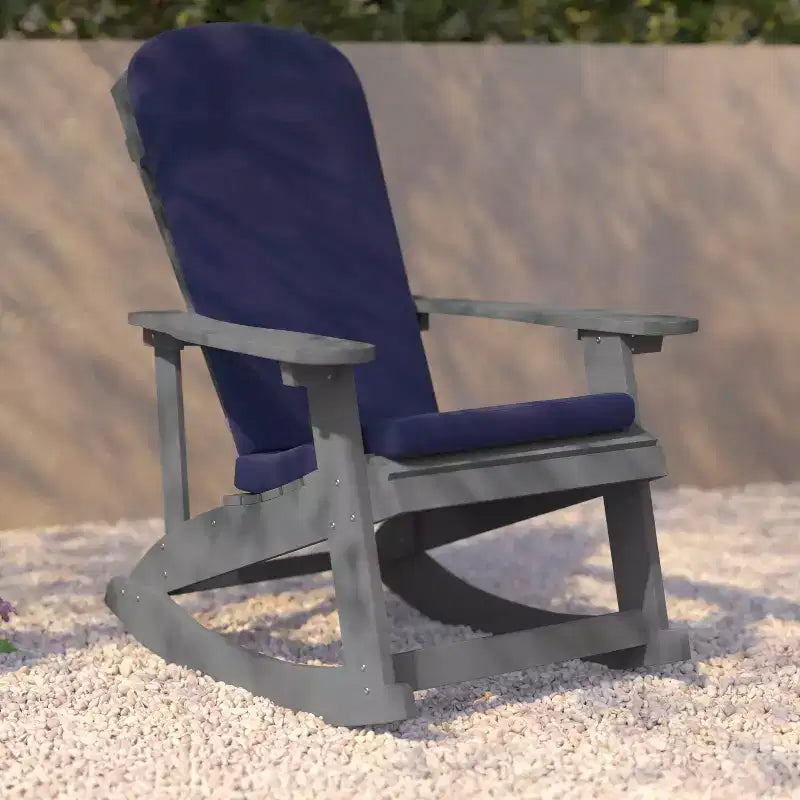 Flash Furniture Savannah Set di 2 Sedie a Dondolo Adirondack in Legno di Poliresina per Tutte le Stagioni con Cuscini per Terrazzo, Portico e Patio