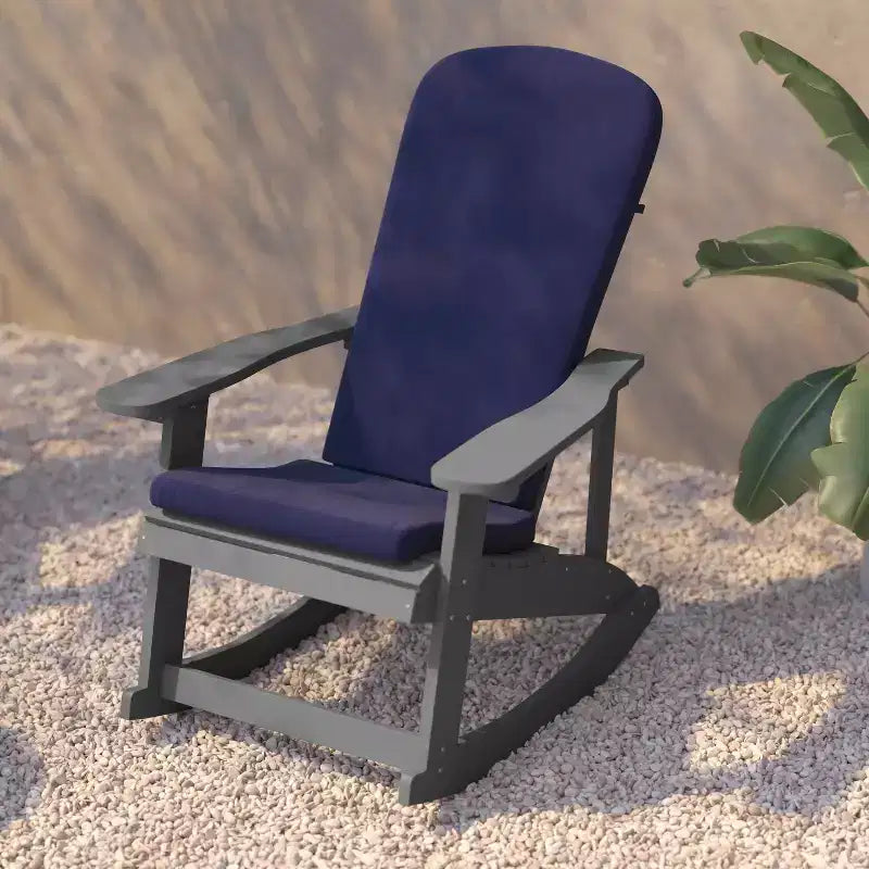 Flash Furniture Savannah Set di 2 Sedie a Dondolo Adirondack in Legno di Poliresina per Tutte le Stagioni con Cuscini per Terrazzo, Portico e Patio