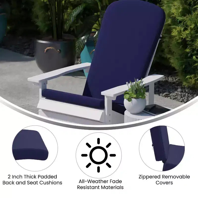 Flash Furniture Savannah Set di 2 Sedie a Dondolo Adirondack in Legno di Poliresina per Tutte le Stagioni con Cuscini per Terrazzo, Portico e Patio