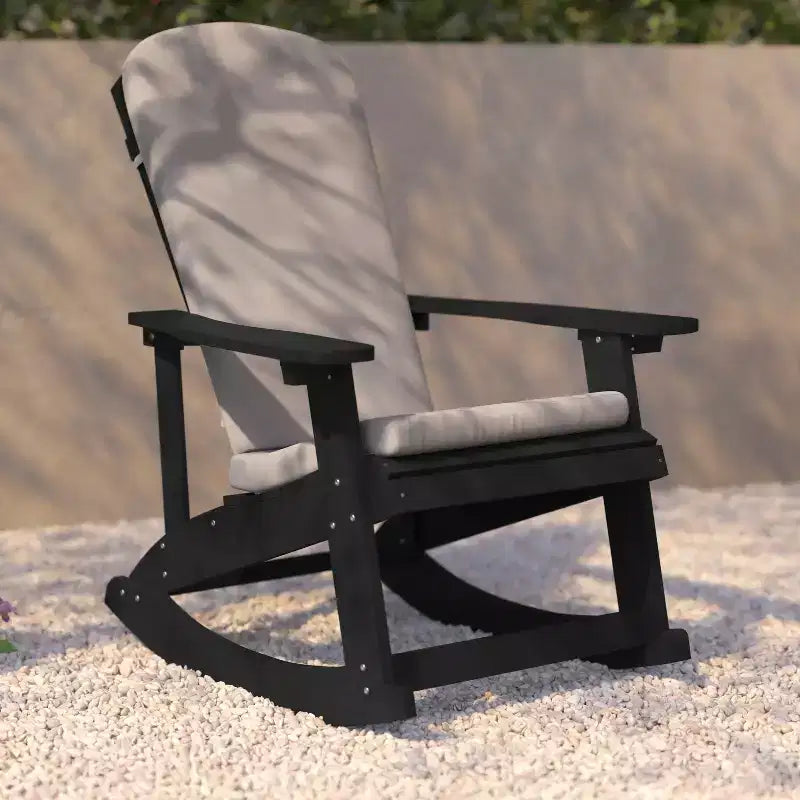 Flash Furniture Savannah Set di 2 Sedie a Dondolo Adirondack in Legno di Poliresina per Tutte le Stagioni con Cuscini per Terrazzo, Portico e Patio