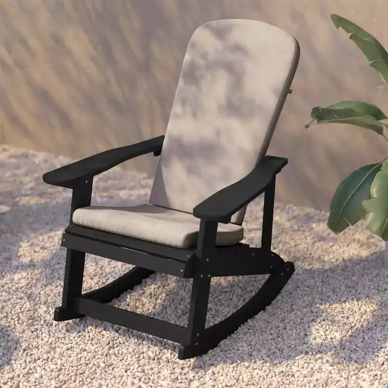 Flash Furniture Savannah Set di 2 Sedie a Dondolo Adirondack in Legno di Poliresina per Tutte le Stagioni con Cuscini per Terrazzo, Portico e Patio