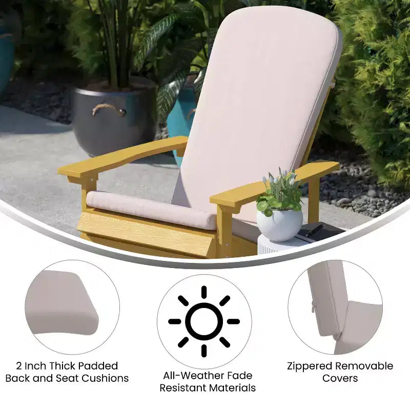 Flash Furniture Savannah Set di 2 Sedie a Dondolo Adirondack in Legno di Poliresina per Tutte le Stagioni con Cuscini per Terrazzo, Portico e Patio