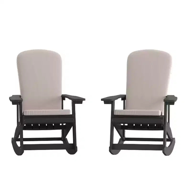 Flash Furniture Savannah Set di 2 Sedie a Dondolo Adirondack in Legno di Poliresina per Tutte le Stagioni con Cuscini per Terrazzo, Portico e Patio
