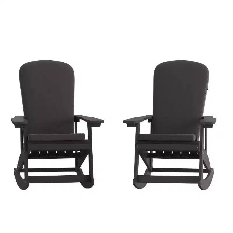 Flash Furniture Savannah, ensemble de 2 fauteuils à bascule Adirondack en polyrésine d'extérieur avec coussins pour terrasses, vérandas et patios