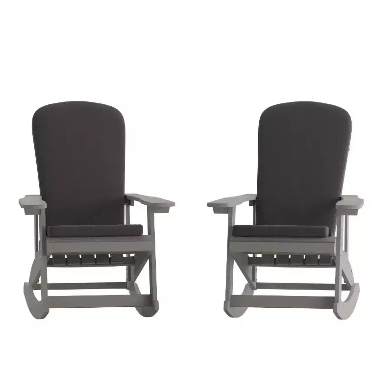 Flash Furniture Savannah, ensemble de 2 fauteuils à bascule Adirondack en polyrésine d'extérieur avec coussins pour terrasses, vérandas et patios
