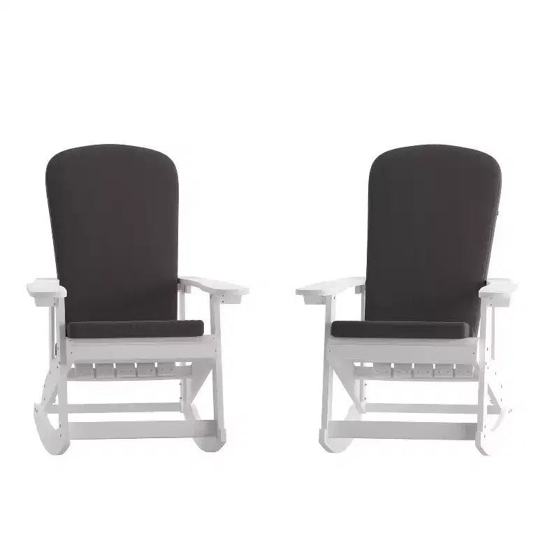 Flash Furniture Savannah, ensemble de 2 fauteuils à bascule Adirondack en polyrésine d'extérieur avec coussins pour terrasses, vérandas et patios