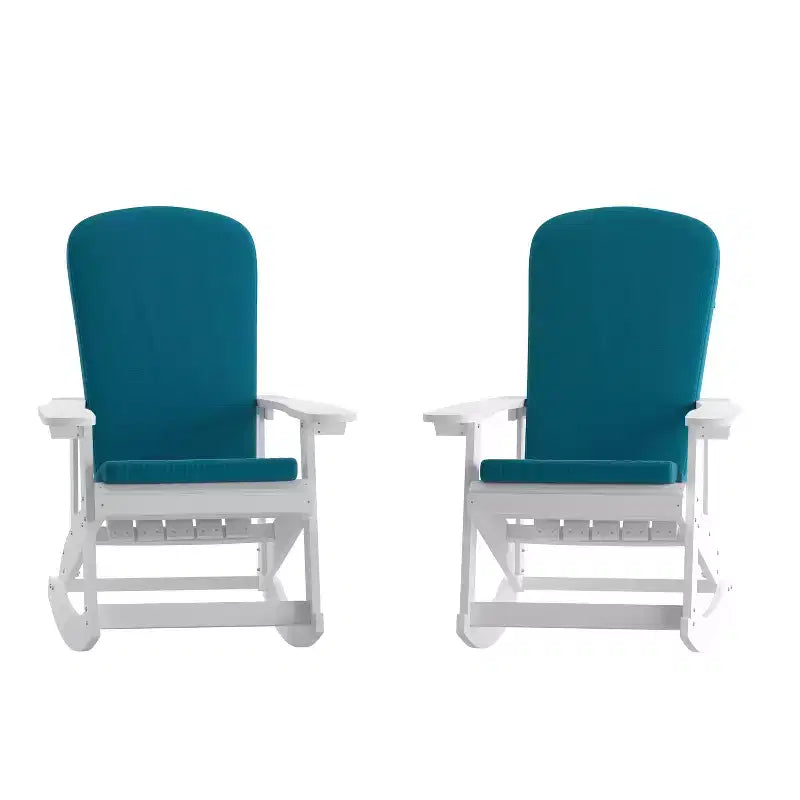 Flash Furniture Savannah, ensemble de 2 fauteuils à bascule Adirondack en polyrésine d'extérieur avec coussins pour terrasses, vérandas et patios