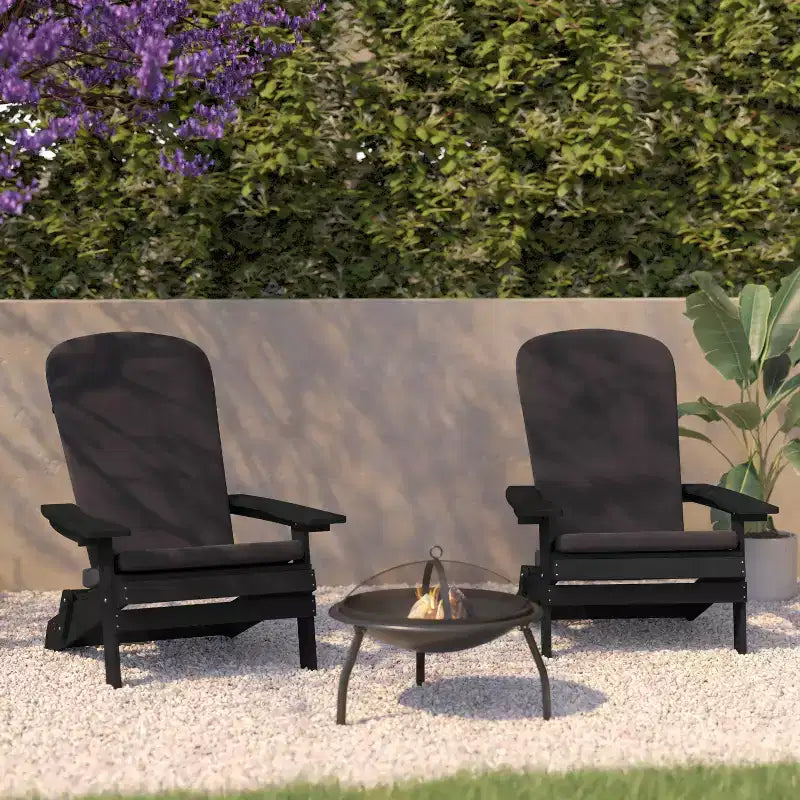 Flash Furniture Charlestown Set di 2 Sedie Adirondack Pieghevoli per Interni/Esterni in Poliresina per Tutte le Stagioni con Cuscini per Terrazza, Portico e Patio