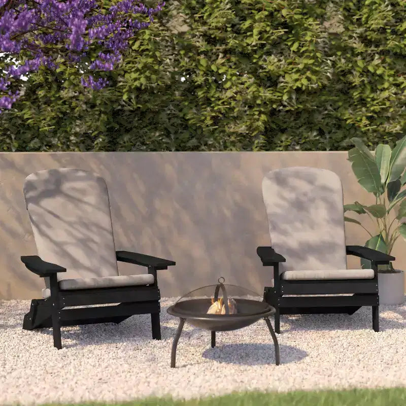 Flash Furniture Charlestown Set di 2 Sedie Adirondack Pieghevoli per Interni/Esterni in Poliresina per Tutte le Stagioni con Cuscini per Terrazza, Portico e Patio