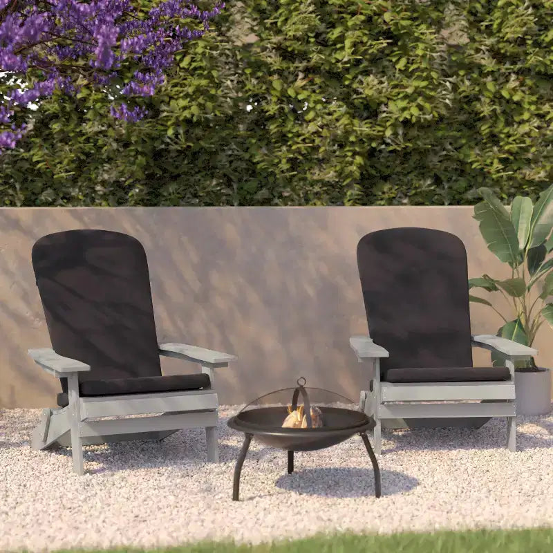 Flash Furniture Charlestown Set di 2 Sedie Adirondack Pieghevoli per Interni/Esterni in Poliresina per Tutte le Stagioni con Cuscini per Terrazza, Portico e Patio