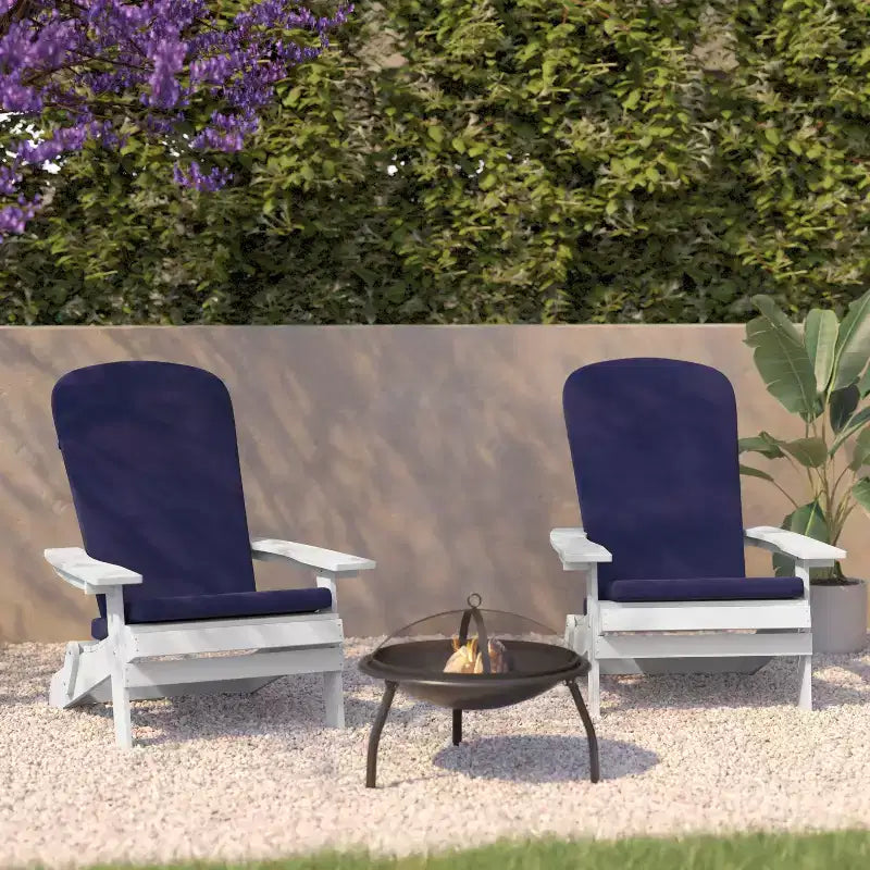 Flash Furniture Charlestown Set di 2 Sedie Adirondack Pieghevoli per Interni/Esterni in Poliresina per Tutte le Stagioni con Cuscini per Terrazza, Portico e Patio