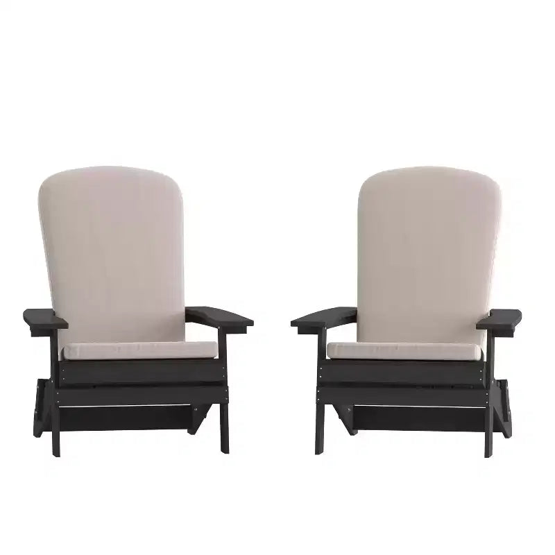Flash Furniture Charlestown Set di 2 Sedie Adirondack Pieghevoli per Interni/Esterni in Poliresina per Tutte le Stagioni con Cuscini per Terrazza, Portico e Patio