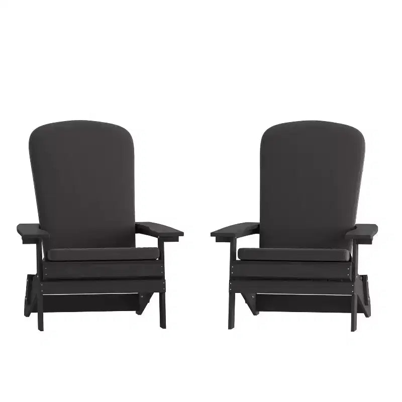 Flash Furniture Charlestown – Lot de 2 fauteuils pliants Adirondack d'intérieur/extérieur en polyrésine tout temps avec coussins pour terrasses, vérandas et patios