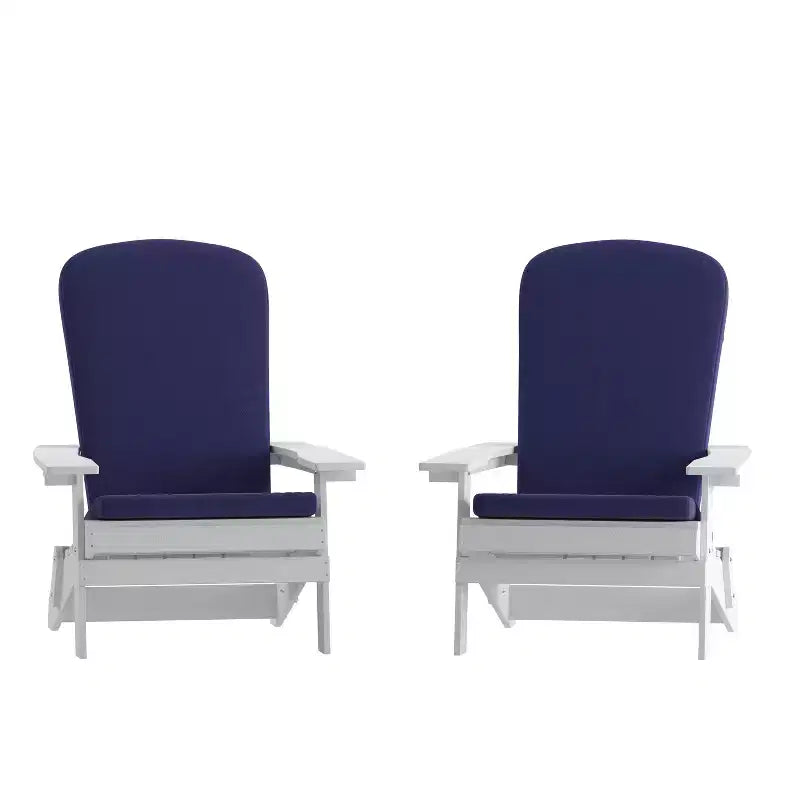 Flash Furniture Charlestown – Lot de 2 fauteuils pliants Adirondack d'intérieur/extérieur en polyrésine tout temps avec coussins pour terrasses, vérandas et patios