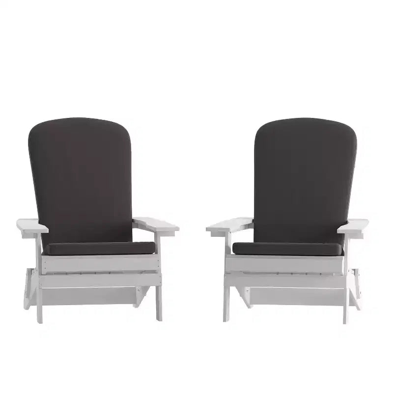Flash Furniture Charlestown – Lot de 2 fauteuils pliants Adirondack d'intérieur/extérieur en polyrésine tout temps avec coussins pour terrasses, vérandas et patios