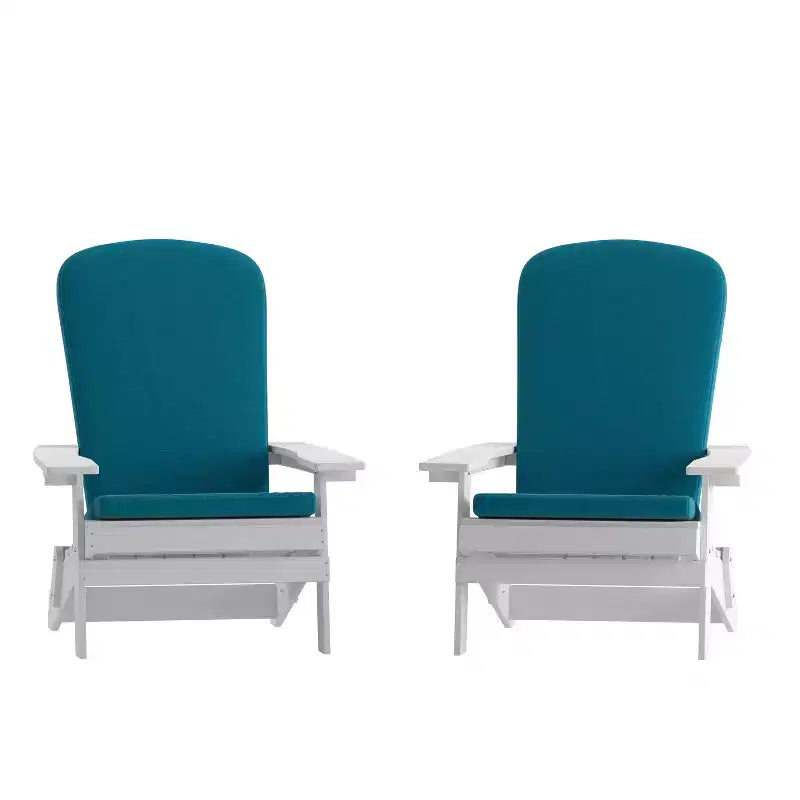 Flash Furniture Charlestown – Lot de 2 fauteuils pliants Adirondack d'intérieur/extérieur en polyrésine tout temps avec coussins pour terrasses, vérandas et patios