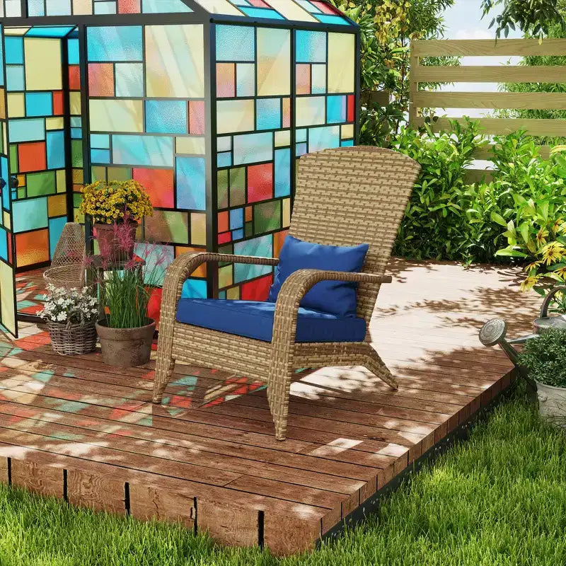 Sedia Adirondack Outsunny da Esterno con Rattan Intrecciato Resistente alle Intemperie, Cuscini Morbidi, Schienale Alto Curvo per Terrazzo o Giardino