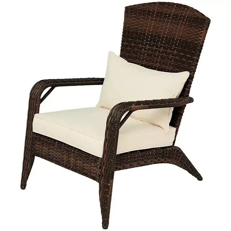 Sedia Adirondack Outsunny da Esterno con Rattan Intrecciato Resistente alle Intemperie, Cuscini Morbidi, Schienale Alto Curvo per Terrazzo o Giardino